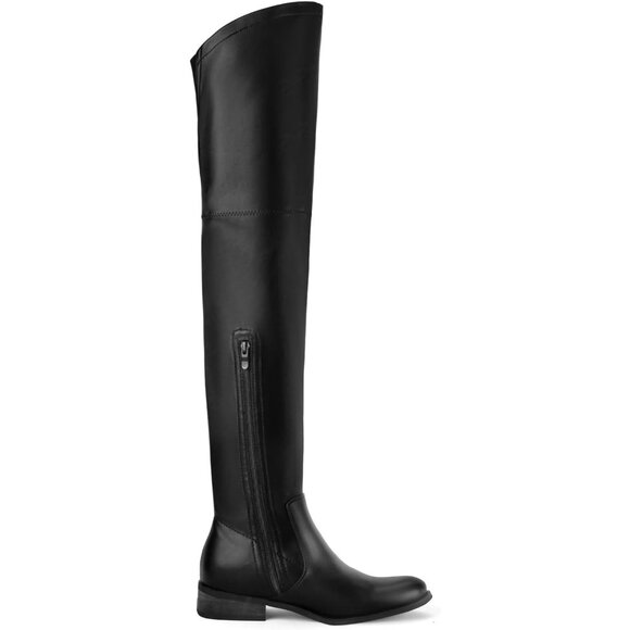 🆕Women Pu Black Over The Knee Boots Thigh High Low Block Heel Pointed Toe Boot - Picture 7 of 11